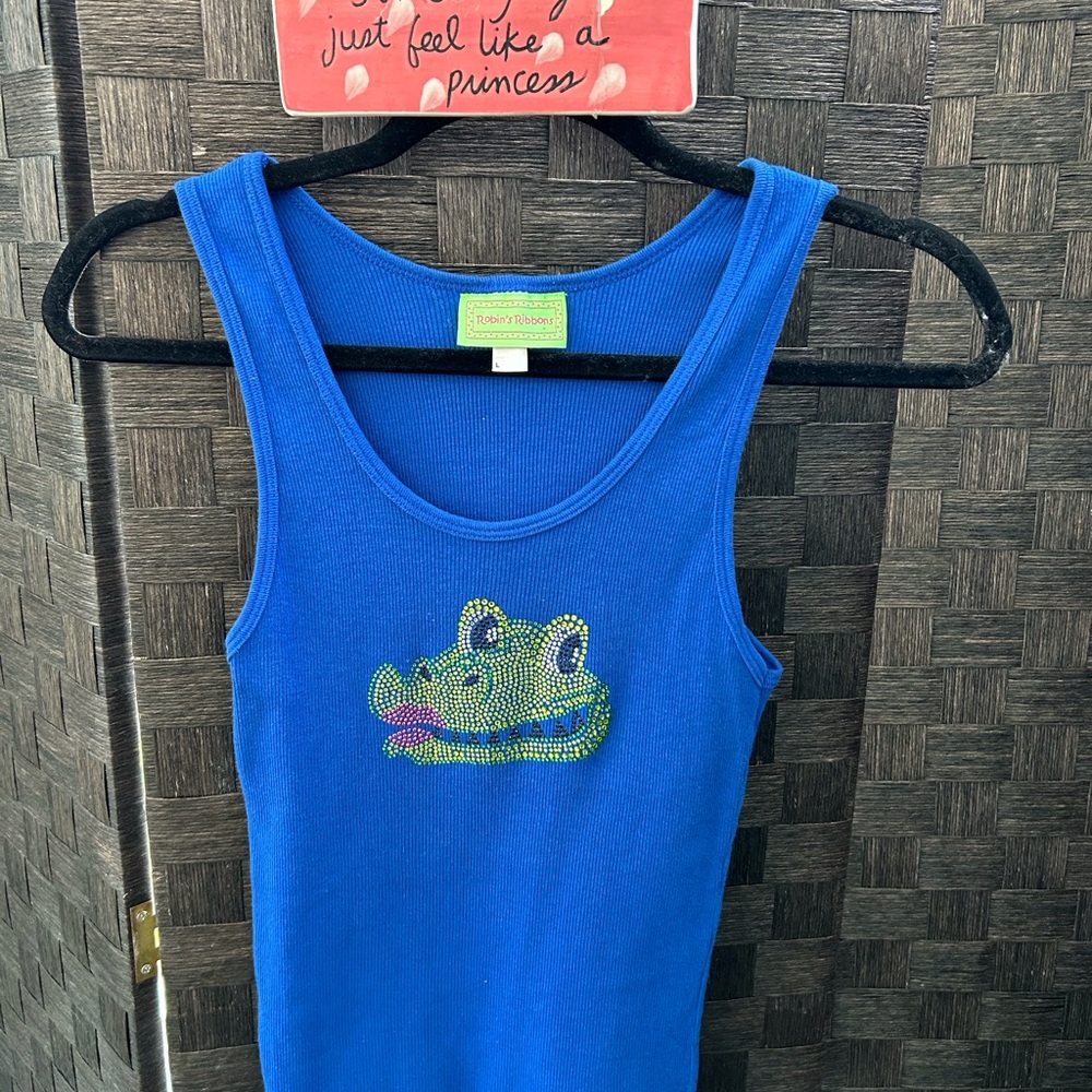 Florida Gator blue tank with rhinestone gator emblem by Robins Ribbons.